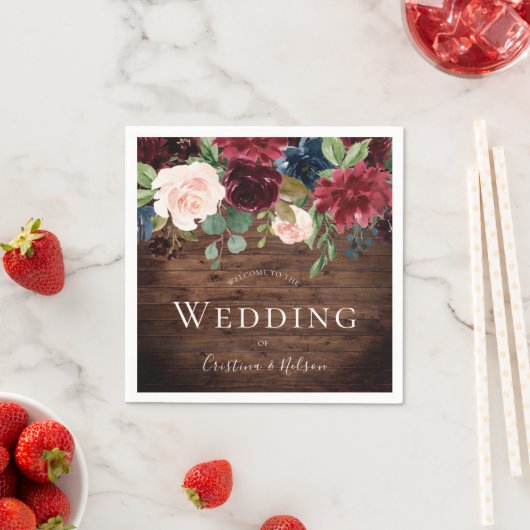 Rustikale Burgunder Roter Wein Blume Hochzeit Serviette (Beispiel)