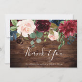 Rustikale Burgunder Roter Wein & Blush Blumenzehen Dankeskarte (Vorderseite)