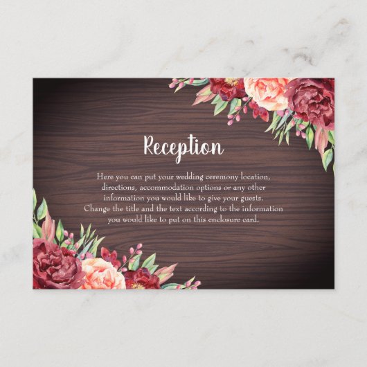 Rustikale Burgunder-Wasserfarbenhochzeit Begleitkarte (Vorderseite)