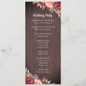 Rustikale Burgunder-Wasserfarbenhochzeit Programm (Rückseite)