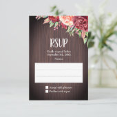 Rustikale Burgunder-Wasserfarbenhochzeit RSVP Karte (Stehend Vorderseite)
