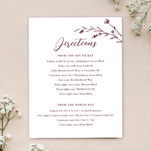 Rustikale Burgunder Wildblume Hochzeitskarte Einladung