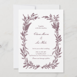 Rustikale Burgunder-Wildblumen-Kranz-Hochzeit Einladung