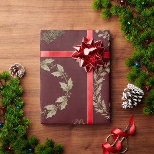 Rustikale burgunderrote botanische Weihnachten Geschenkpapier