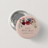 Rustikale burgunderrote Floralien-Hochzeitsdusche Button (Vorne & Hinten)