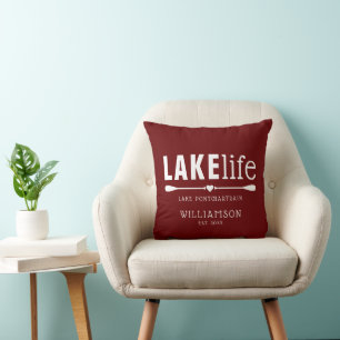 Rustikale Burgunderrote Lake Life-Paddel Kissen