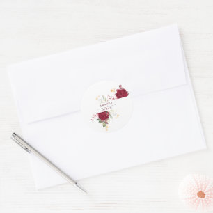 Rustikale burgunderrote Rosen-Hochzeit Runder Aufkleber