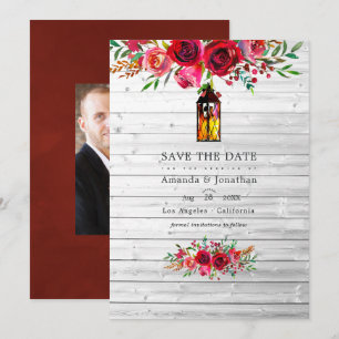 Rustikale burgunderrote und rosa Aquarell-Blumenho Save The Date
