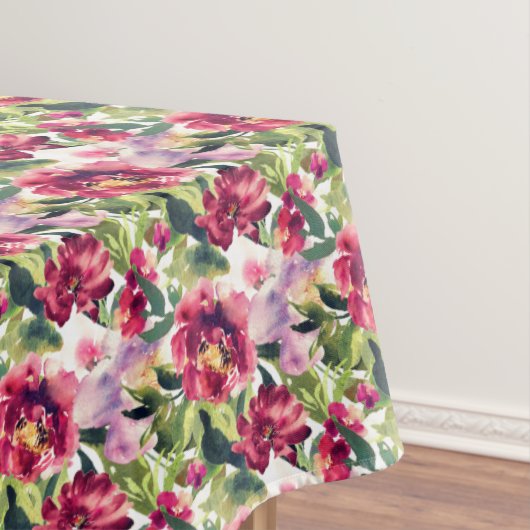 Rustikale burgundische Grünpflanzen Rose Tischdecke (Beispiel)