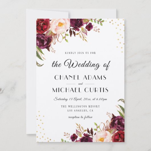 rustikale burgundische Hochzeitseinladung Einladung (Vorderseite)