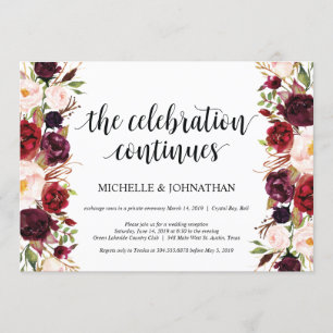 Rustikale burgundische Hochzeitsempfangs-Einladung Einladung