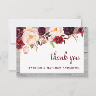 Rustikale Burgundy Blush Barnwood Pink Border Wedd Dankeskarte