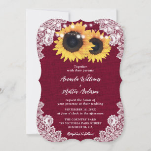 Rustikale Burgundy Burlap Lace Sunflower Wedding Einladung