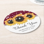 Rustikale Burgundy Burlap Sonnenblume Hochzeit Runder Pappuntersetzer (Angewinkelt)