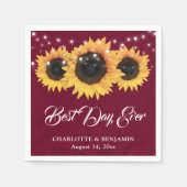 Rustikale Burgundy Burlap Sonnenblume Hochzeit Serviette (Vorderseite)