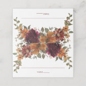 Rustikale Burgundy Burnt Orange Rust Floral Weddin Platzkarte (Außenseite Aufgefaltet)