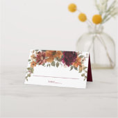 Rustikale Burgundy Burnt Orange Rust Floral Weddin Platzkarte (Vorderseite)
