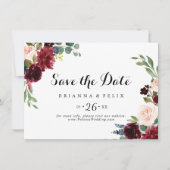 Rustikale Burgundy Calligraphy Horizontal Wedding Save The Date (Vorderseite)