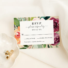 Rustikale Burgundy Fall Floral Border Wedding RSVP Karte