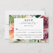 Rustikale Burgundy Fall Floral Border Wedding RSVP Karte (Vorderseite)