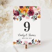 Rustikale Burgundy Fall Floral Wedding Tischnummer