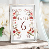 Rustikale Burgundy Fall Floral Wedding Tischnummer