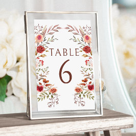 Rustikale Burgundy Fall Floral Wedding Tischnummer