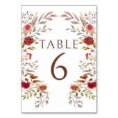 Rustikale Burgundy Fall Floral Wedding Tischnummer (Vorderseite)