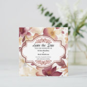 Rustikale Burgundy-Kalligrafie Save The Date (Stehend Vorderseite)