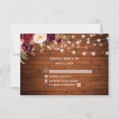 Rustikale Burgundy Lights Lace Calligraphy Wedding RSVP Karte (Rückseite)