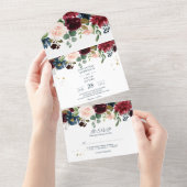 Rustikale Burgundy Navy Blue & Red Beauty Blume All In One Einladung (Abreißen)