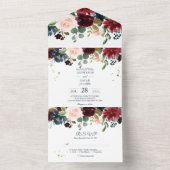 Rustikale Burgundy Navy Blue & Red Beauty Blume All In One Einladung (Innen Boden)