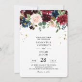 Rustikale Burgundy Navy Blue & Red Beauty Blume Einladung (Vorderseite)