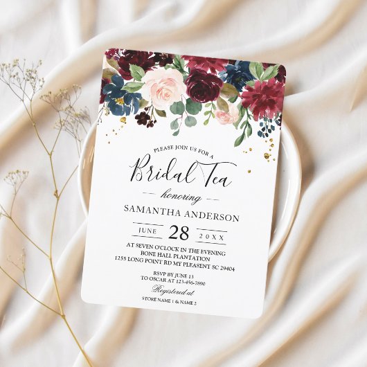 Rustikale Burgundy Navy Blue & Red Beauty Blume Einladung