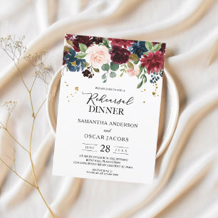 Rustikale Burgundy Navy Blue & Red Beauty Blume Einladung