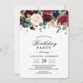 Rustikale Burgundy Navy Blue & Red Beauty Blume Einladung (Vorderseite)