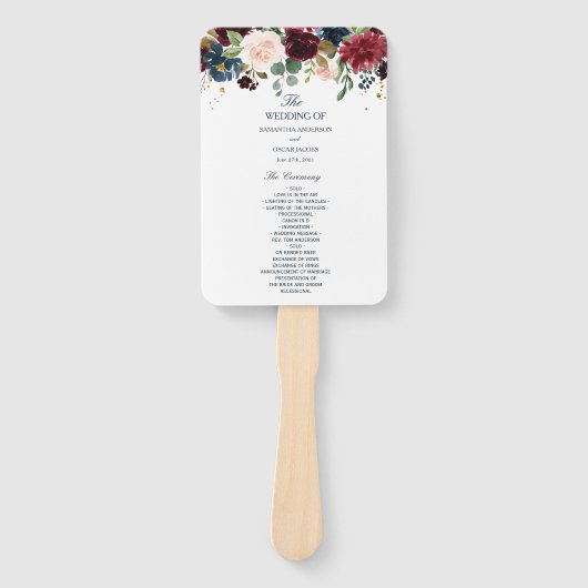 Rustikale Burgundy Navy Blue & Red Beauty Blume Fächer (Vorderseite)