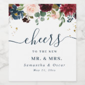 Rustikale Burgundy Navy Blue & Red Beauty Blume Weinetikett (Einzelnes Label)