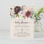 Rustikale Burgundy Navy Blumenbaby-Dusche Einladung (Stehend Vorderseite)