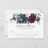 Rustikale burgundy Navy Pink Floral Wedding RSVP C Karte (Vorderseite)