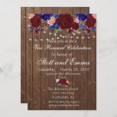 Rustikale Burgundy Navy Wood Vow Renewal Blume Einladung (Vorne/Hinten)