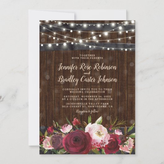 Rustikale Burgundy Red Floral Barrel Wedding Einladung (Vorderseite)