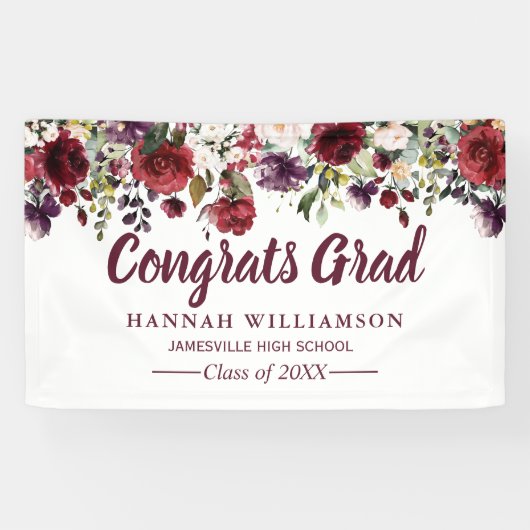 Rustikale Burgundy Red Floral Graduation Party Banner (Horizontal)
