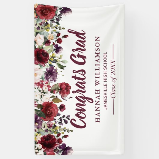 Rustikale Burgundy Red Floral Graduation Party Banner (Vertikal)