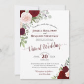 Rustikale Burgundy Red & Pink Virtual Wedding Einladung (Vorderseite)