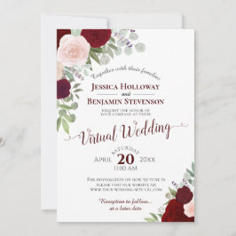 Rustikale Burgundy Red & Pink Virtual Wedding Einladung