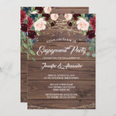 Rustikale Burgundy Wood Marsala Engagement Party Einladung (Vorne/Hinten)