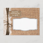 Rustikale Burlap Bridal Dusche Einladung Postkarte (Rückseite)