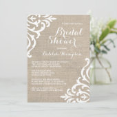 Rustikale Burlap Damask Bridal Dusche Einladung (Stehend Vorderseite)