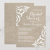 Rustikale Burlap Damask Bridal Dusche Einladung (Vorne/Hinten)